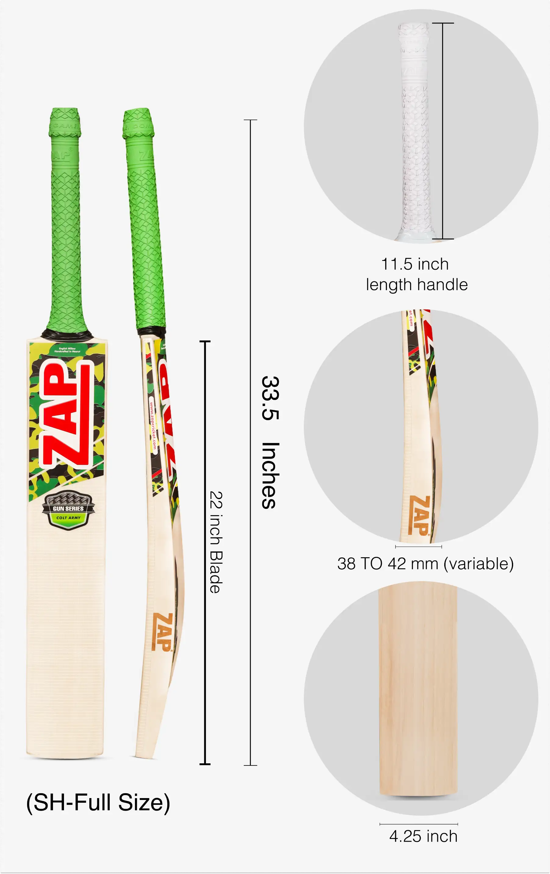 ZAP Gun Colt Army English Willow Cricket Bat