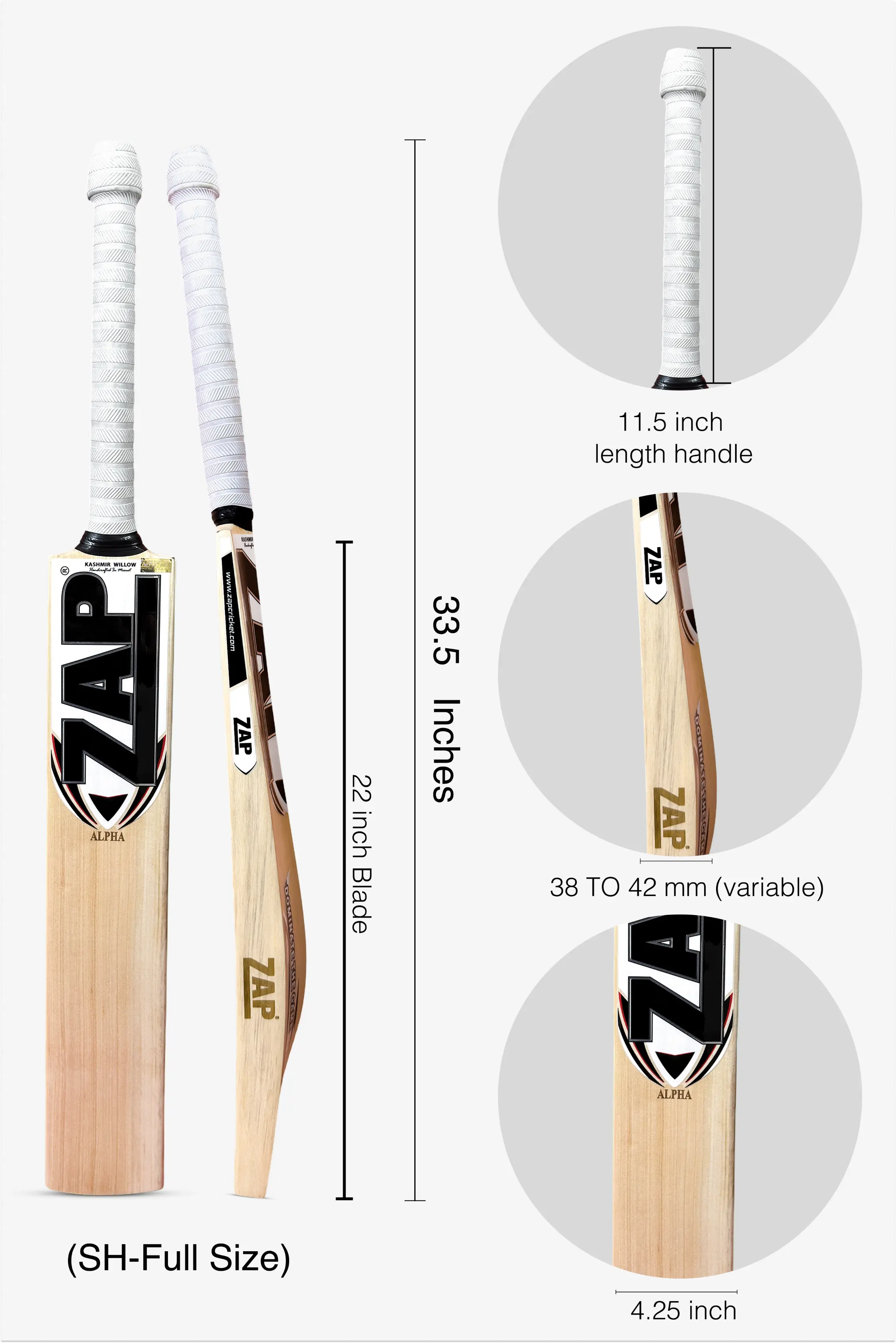ZAP Alpha Kashmir Willow Cricket Bat (White)